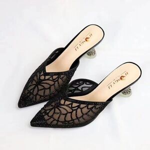 Elegant Black Mesh Women's Mules